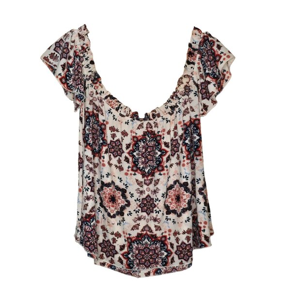 Love Spell Women's Floral Off-Shoulder Blouse Large Multicolored Ruffle Sleeve - Picture 1 of 8